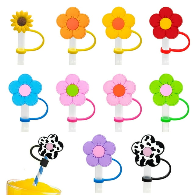Ensemble de 10 Pcs de Capuchons de Paille en Silicone en Forme de Plante Fruitière, Ensemble de Bouchons Anti-Poussière de 8 mm Réutilisables et Anti-Déversement pour Embouts de Paille, Capuchons Dessin Animé Cerise Ananas Fraise Ensemble de Bouchon Accessoires de Tasse