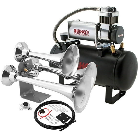 Vixen Horns Train Horn Kit for Trucks/Car/Semi. Complete Onboard System- 150psi Air Compressor, 2 Gallon Tank, 3 Trumpets. Super Loud dB. Fits Vehicles like Pickup/Jeep/RV/SUV 12v VXO8560/3318C