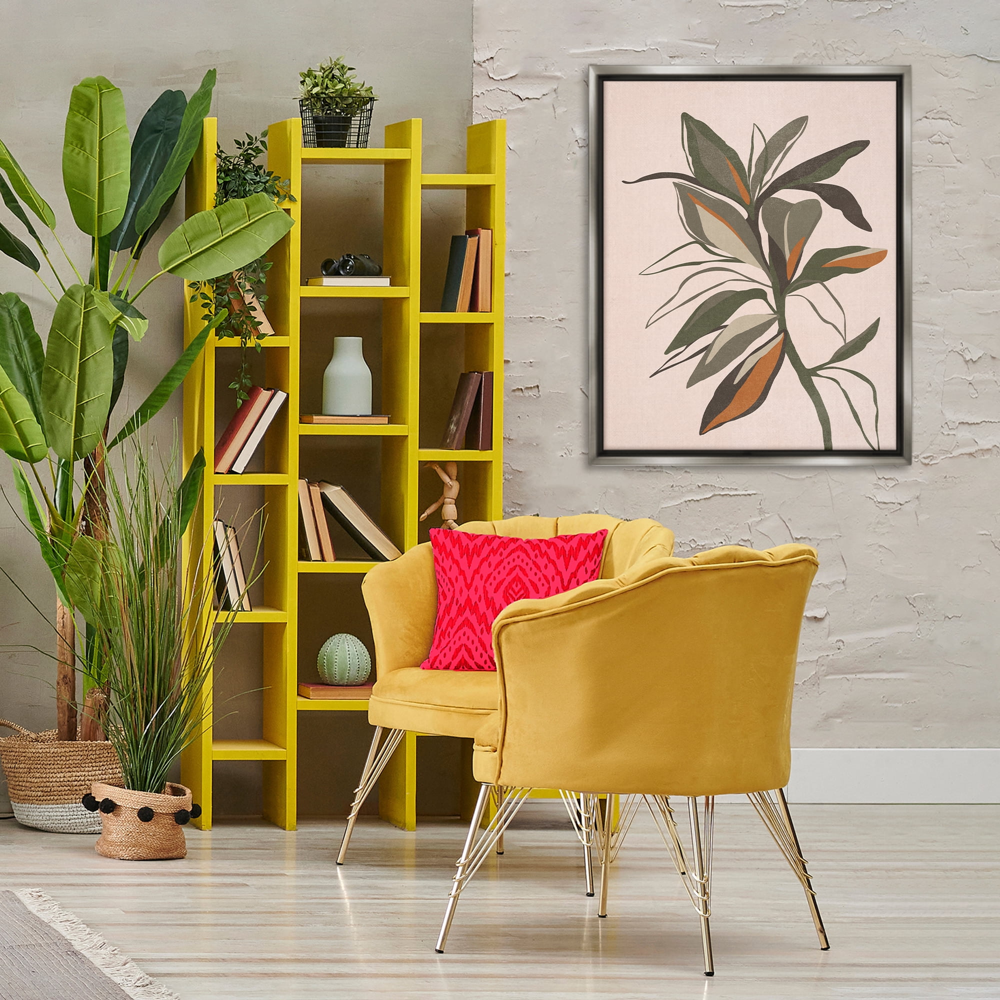 Stupell Industries Earthtone Boho Plant Plants & Flowers Painting Gray Floater Framed Canvas Art Print Wall Art, 25 x 31