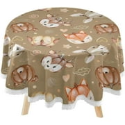 SKYSONIC Watercolor Fall Pattern Round Tablecloth 60inch Indoor Wrinkle Free, Fox Pumpkin Circular Lace Table Cover Washable for Kitchen Party BBQ Dining Decor
