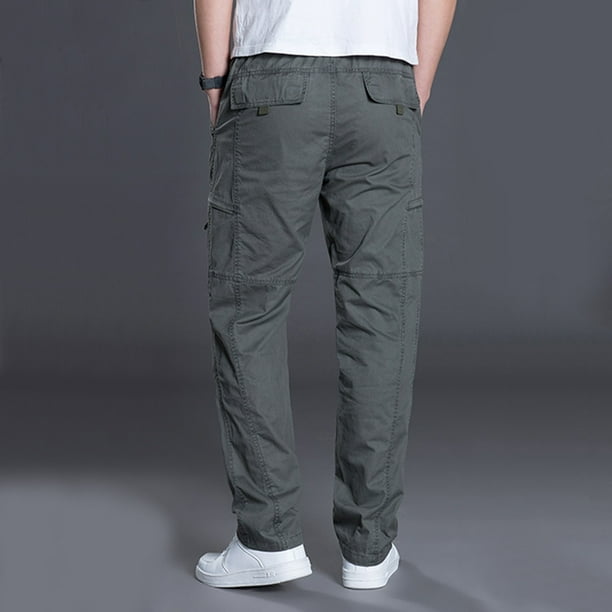 Grey Cargo Pants For Men Mens Street Casual Sports Multi Pocket Foot Hat  Rope Waist Tie Solid Color Woven Cargo Pants