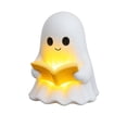 thumbnail image 2 of Cute Reading Ghost Figurine Night Light, Resin Spooky Ghost Statue Holding Book, Halloween Tabletop Ornament for Desk Shelf Mantel Home Party Decor, 2 of 6