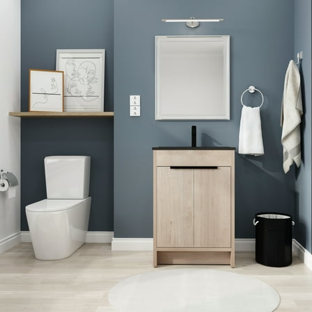 Bathroom Vanity 24 Inch Freestanding With Black Ceramic Basin & Soft-close Cabinet - Modern Part Plywood Component Doors
