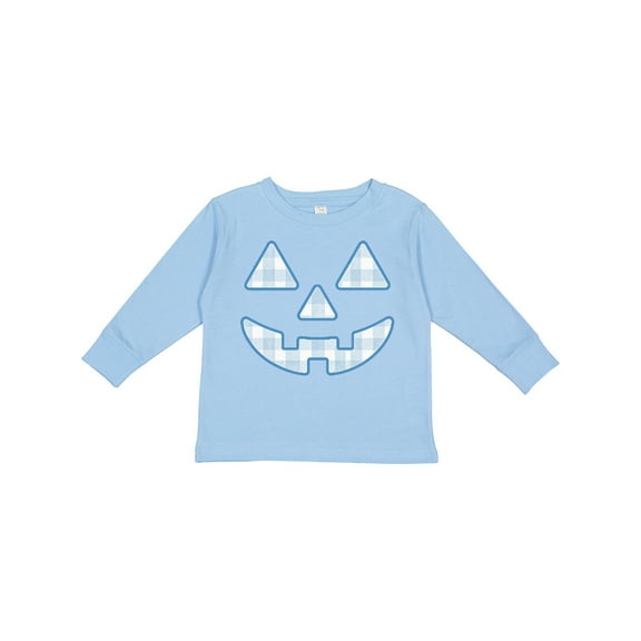 Inktastic Plaid Pumpkin Face Halloween Checkered Print Boys Long Sleeve Toddler T-Shirt