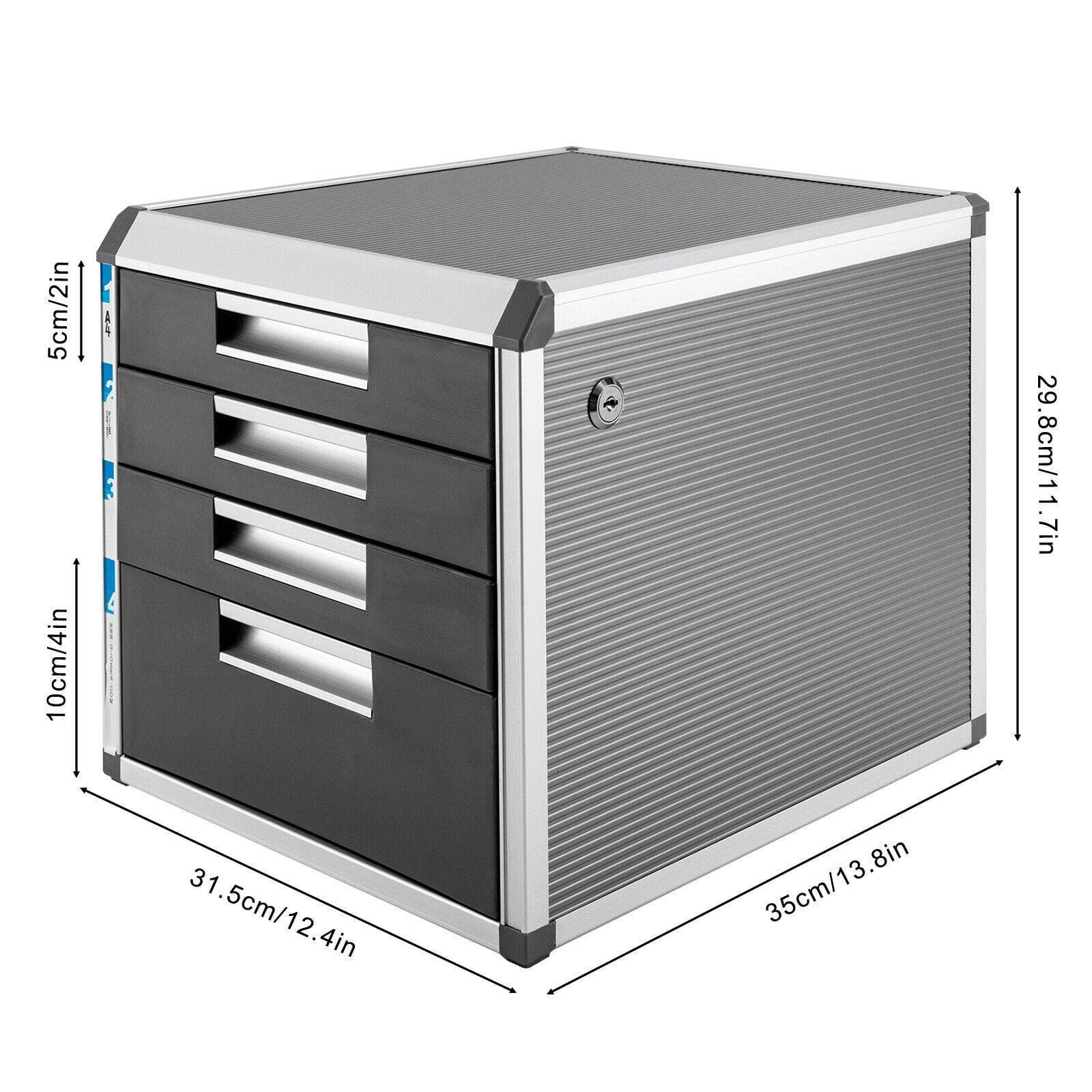 4 Layers Desktop Drawer Organizer Books File Locking Storage Cabinet for Home Office,12.4*13.8* 11.7in