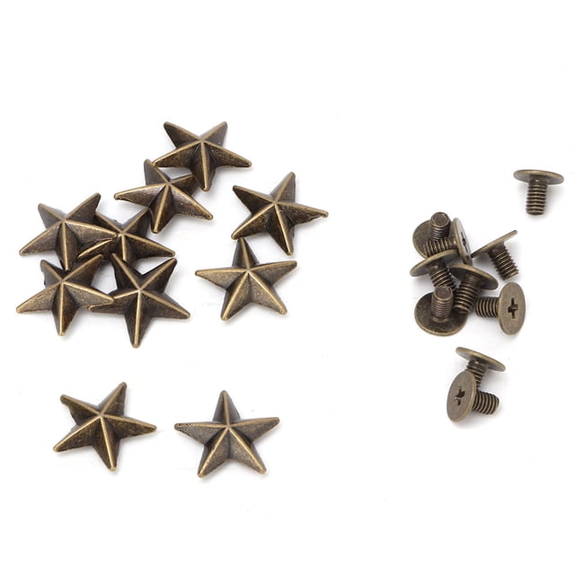 10 remaches de estrella de metal con forma de estrella para bolsos, zapatos y decoración de cuero (bronce de 14 mm)