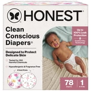 The Honest Company Clean Conscious Diapers® Up to 100% Leak Protection Designed to Protect Delicate Skin Hypoallergenic + Fragrance Free Rose Blossom + Tutu Cute, Size 1, 78 Count