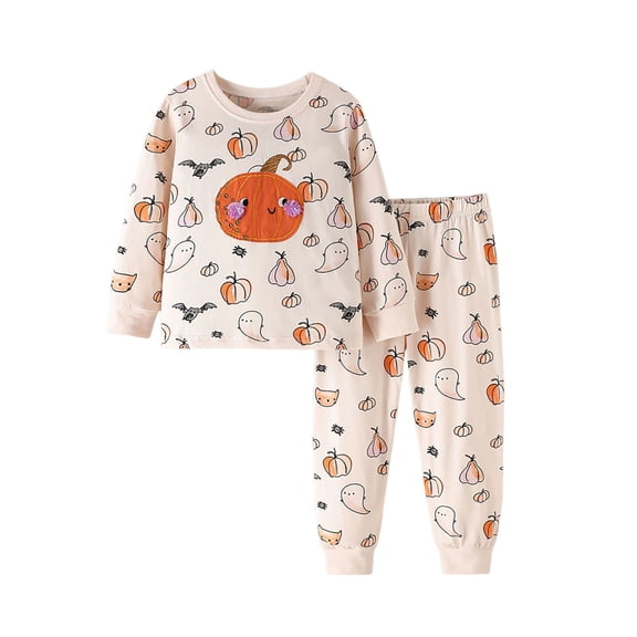 CAIXIA Girls Halloween Outfit Cartoon Printed Long Sleeve Top Bottom 2-Piece Warm Autumn Outfit