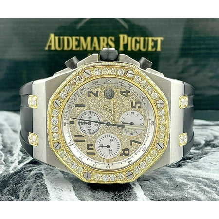 Audemars Piguet Royal Oak Offshore 42mm Chrono Steel Watch Iced Out 7ct Diamonds