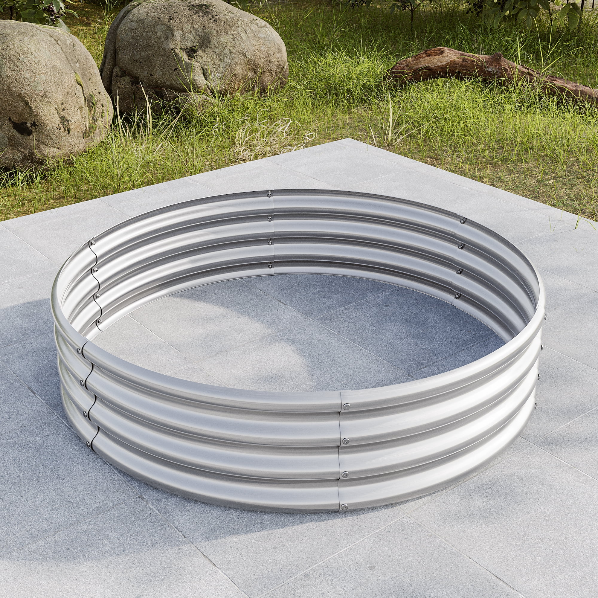 AsterOutdoor 2pcs Tall Round Raised Garden Bed Galvanized Metal Planter Box, 11.4" Height