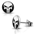 thumbnail image 2 of Stainless Steel Punisher Skull Round Circle Button Stud Post Earrings, 2 of 3