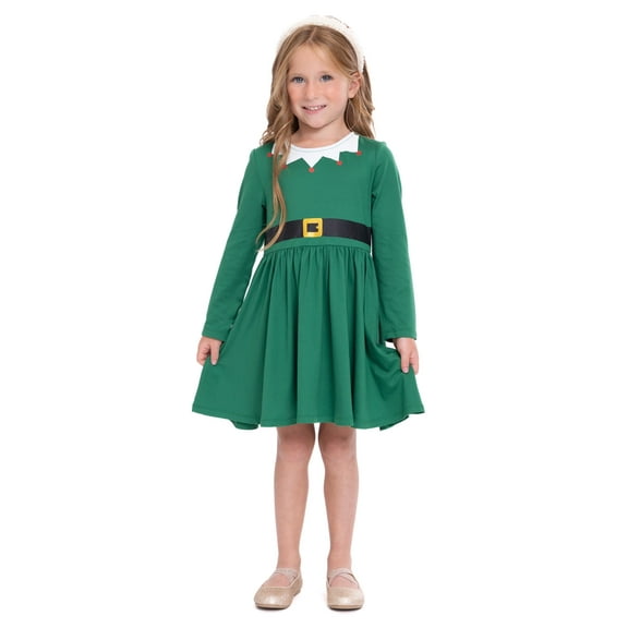 Holiday Toddler Girls Dress with Hat, 2-Piece, Elf, 3T