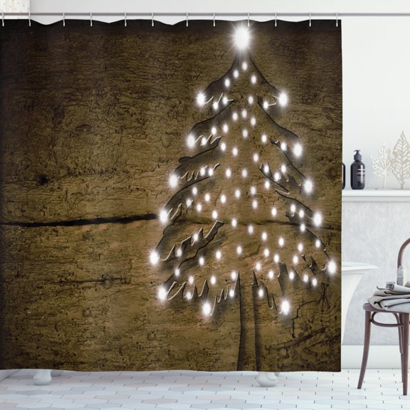 Ambesonne Christmas Shower Curtain, Bokeh Ornaments on Tree, 69"Wx70"L, Brown White