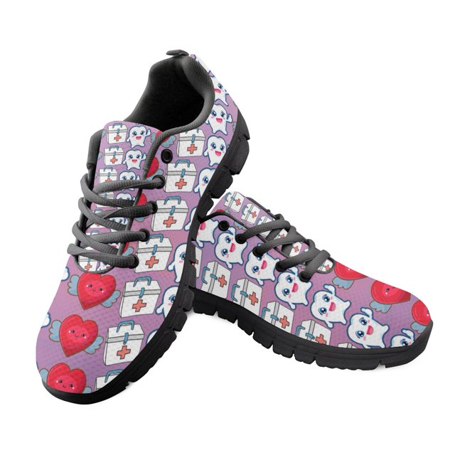 Chaussures de Sport d'Été Jogging Course pour Femmes Infirmière Marche Chaussures Décontractées Imprimé Dessin Animé Maille Espadrilles Plates Femmes 2023