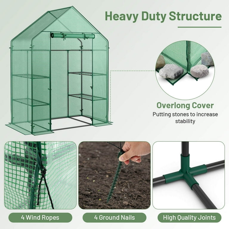 Costway Mini 4 Tier Greenhouse with 8 Shelves - Portable Walk-In
