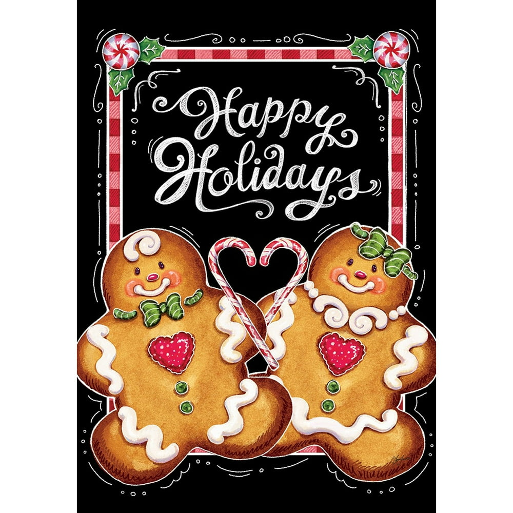 Custom Decor Gingerbread Happy Holidays Double Sided House Flag