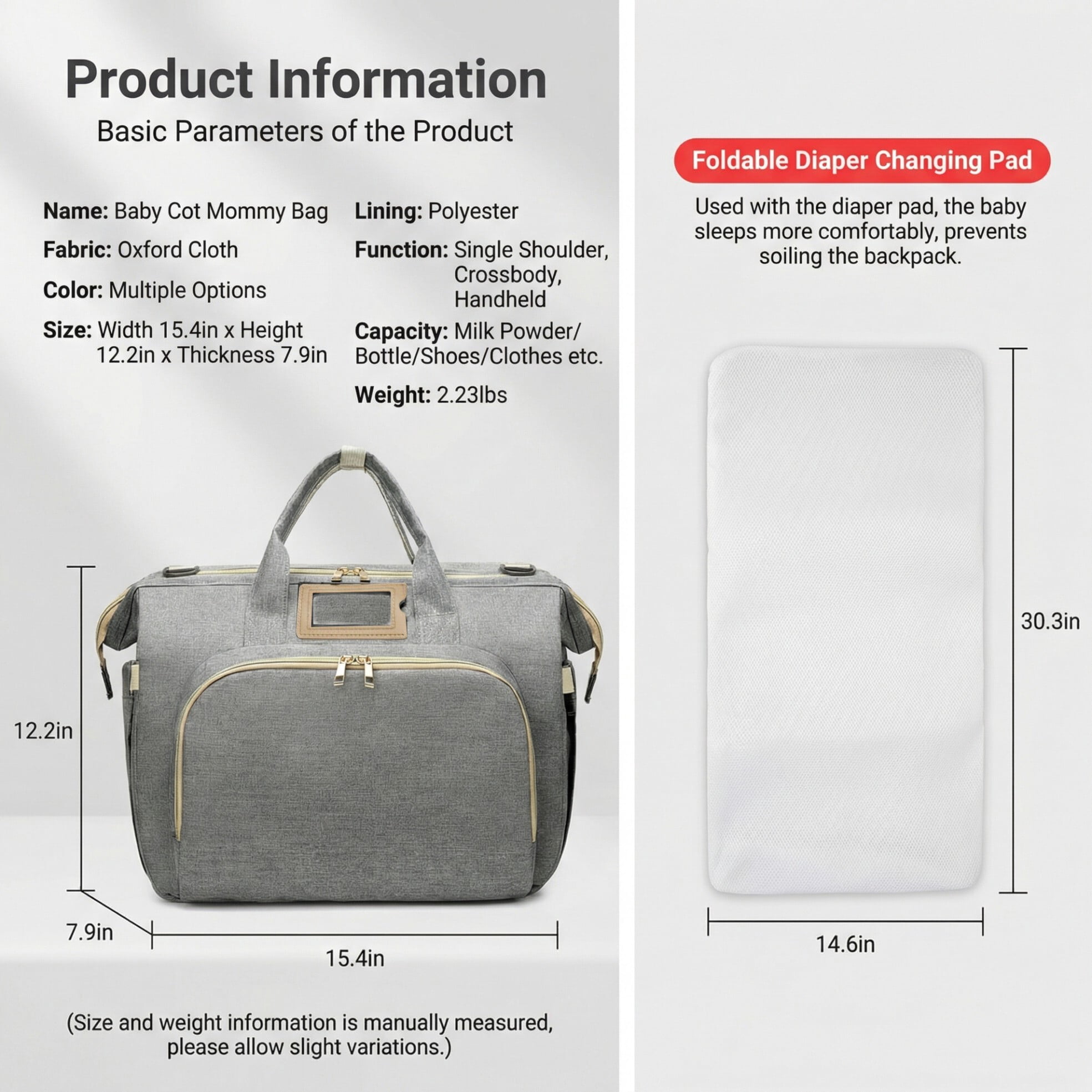Diaper changing bag, multi-functional baby changing bag, includes insulated bottle holder, essential for baby travel, large capacity travel backpack with USB charging port and stroller strap (gray).
