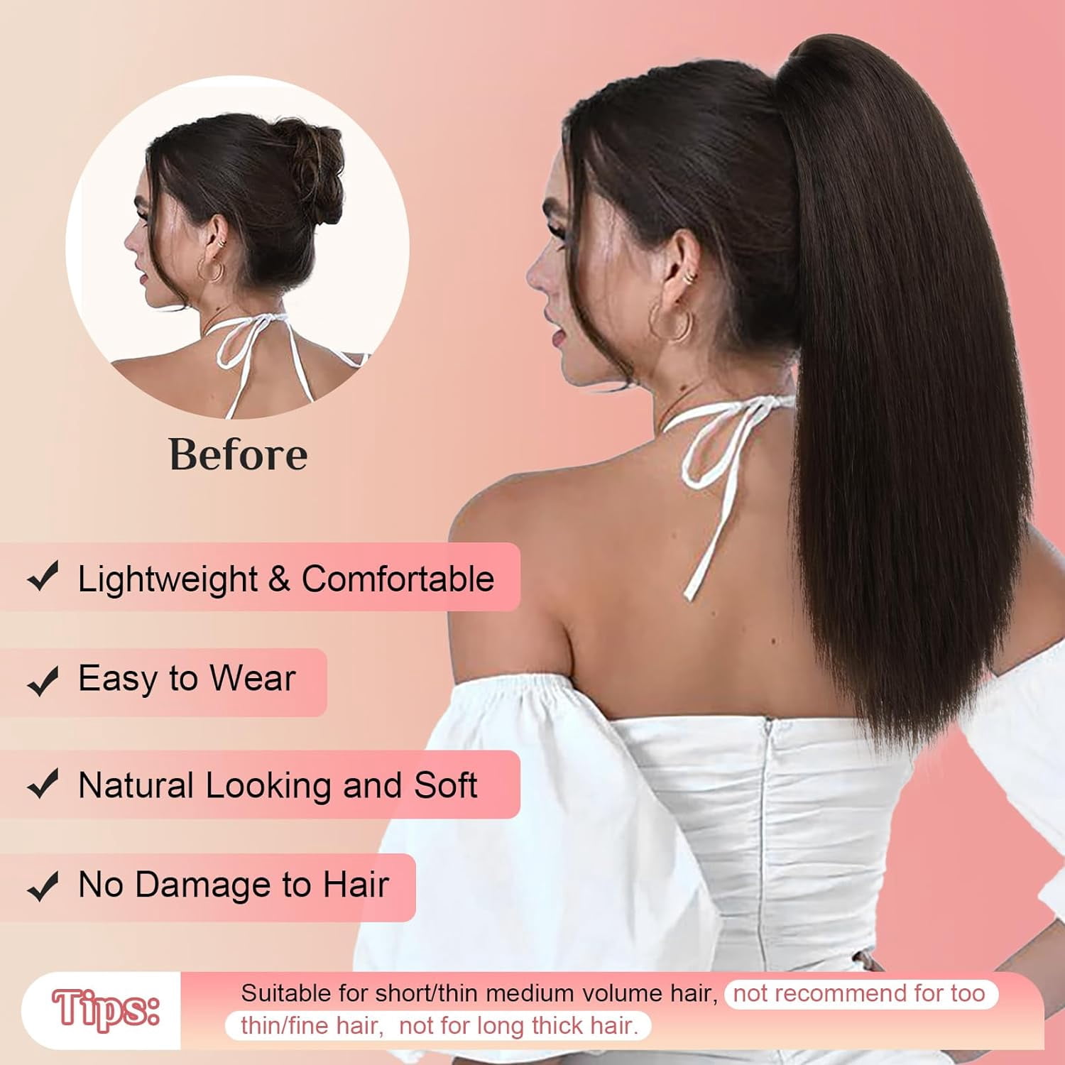 Ponytail Extension,  14" Short Claw Clip in Ponytail Straight for Short Hair Multi-Layered Fake Pony Tails Hair Extensions Heat-Resistant Hair Extensions Warm