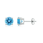 Round Swiss Blue Topaz Stud Earrings| 1.9cttw. Blue Topaz Studs| 925 Sterling Silver Earrings| November Birthstone Jewelry| 6mm Topaz - FE1001BT_ST