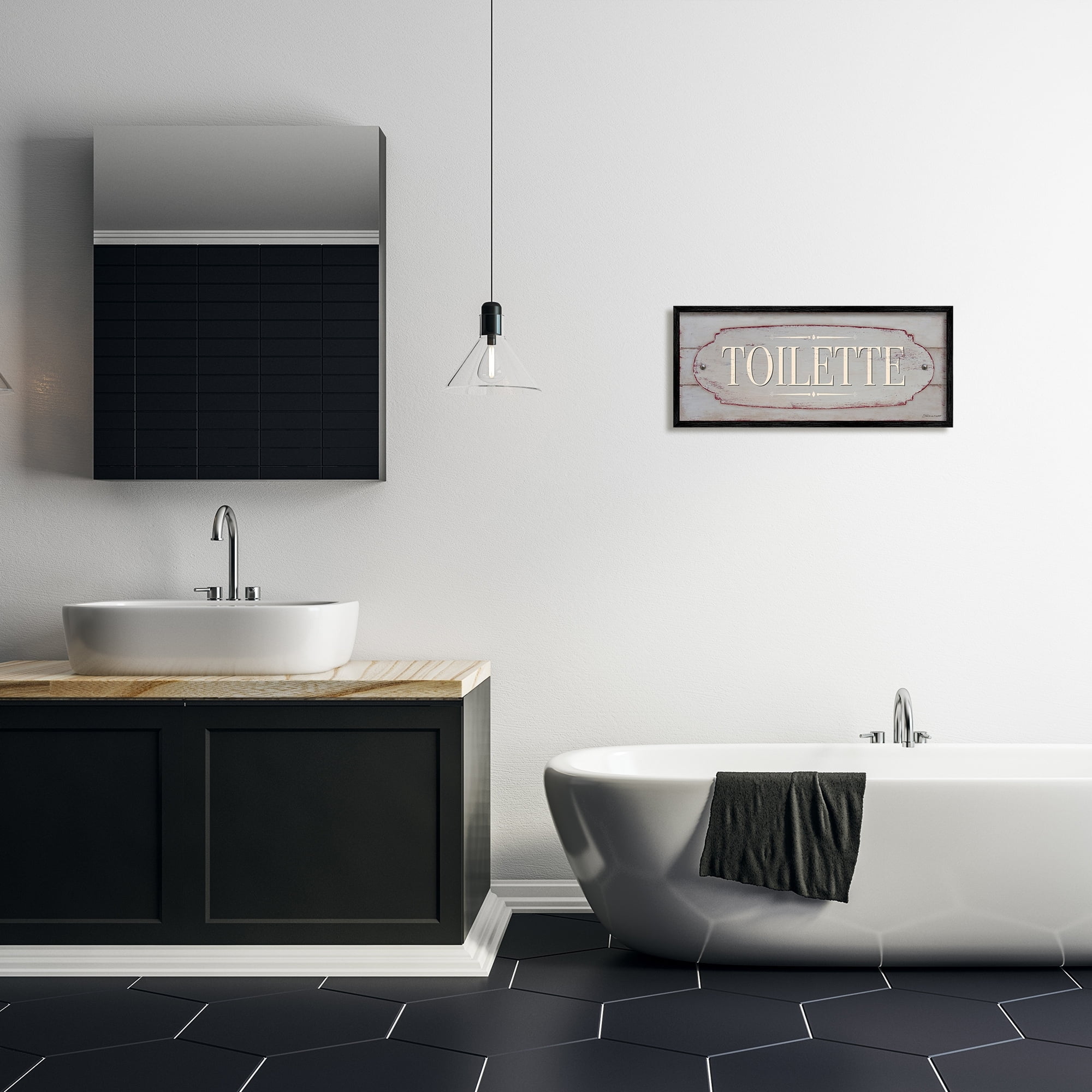 Stupell Industries Rustic Toilette Sign French Farmhouse Traditional Grain Pattern, 24 x 10, Design by Stephanie Workman Marrott