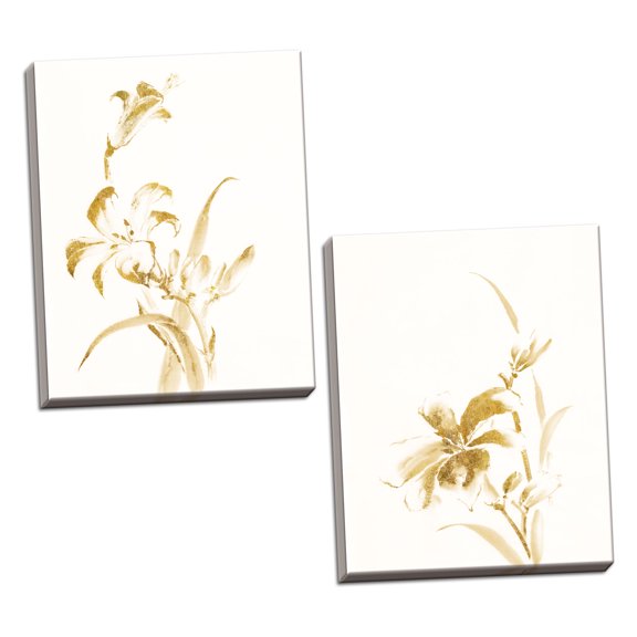 Gango Home Decor Contemporary Sumi Daylily II & IV Gold by Chris Paschke (Ready to Hang); Two 16x20in Hand-Stretched Canvases
