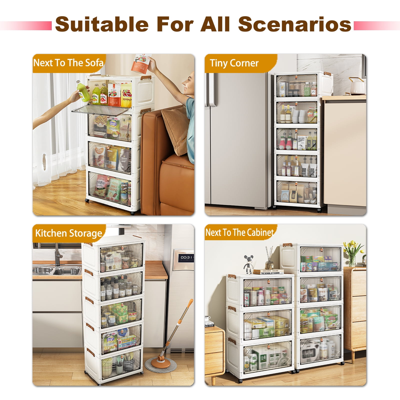6 Tiers Storage Bins-Plastic Storage Bins, Storage Bins with Wheels, Closet Organizers and Storage,Magnetic Dual Open Collapsible Storage Bins for Home and Office Storage