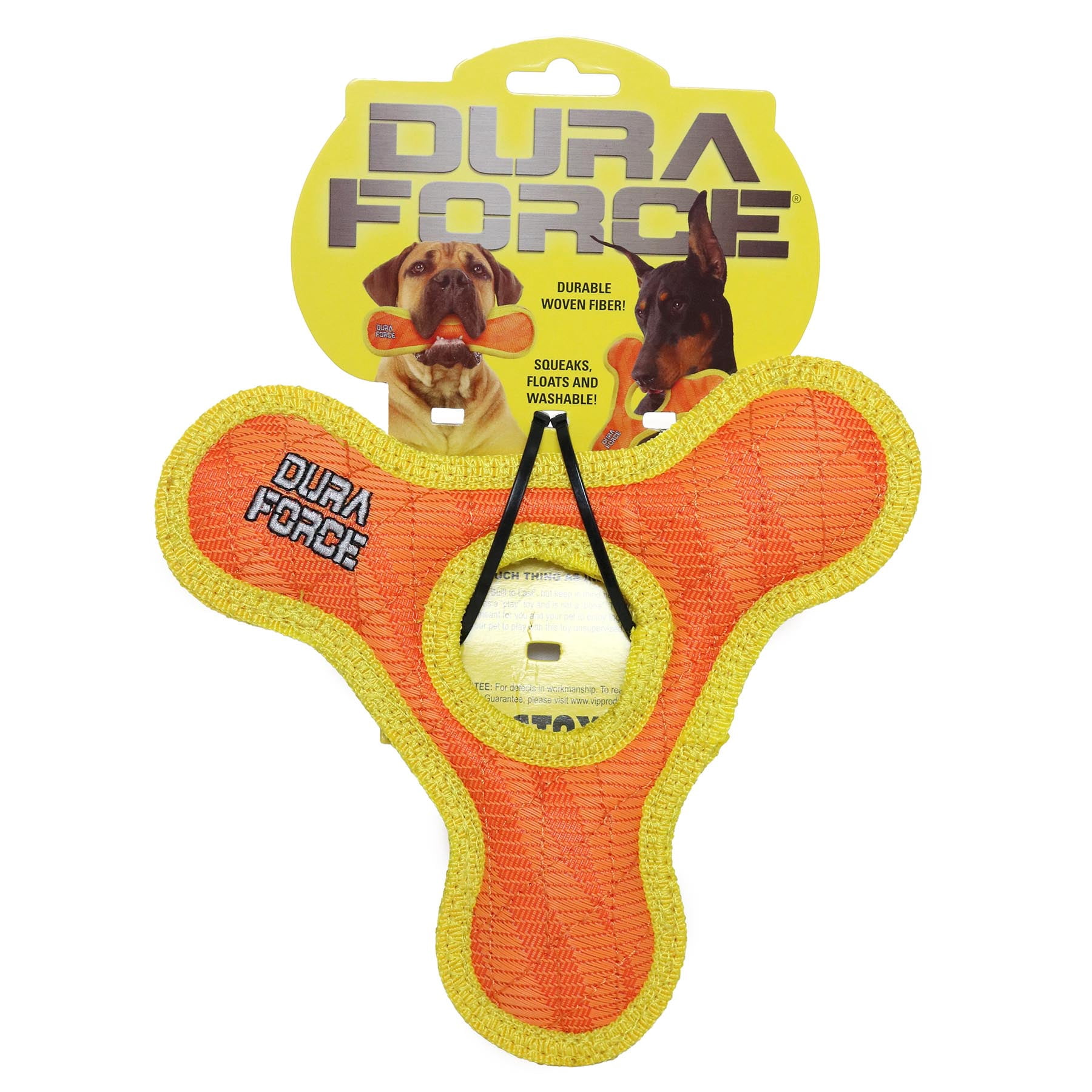 DuraForce Jr TriangleRing Tiger Orange, 2-Pack, Durable Woven Mesh Fiber Squeaky Dog Toy
