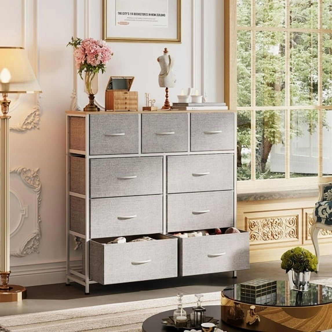 Dresser, Betcozy Storage Organizer with 9 Drawers for Bedroom, Chest of Drawer with Sturdy Metal Frame, Wood Top for Closet, Nursery, Light Gray