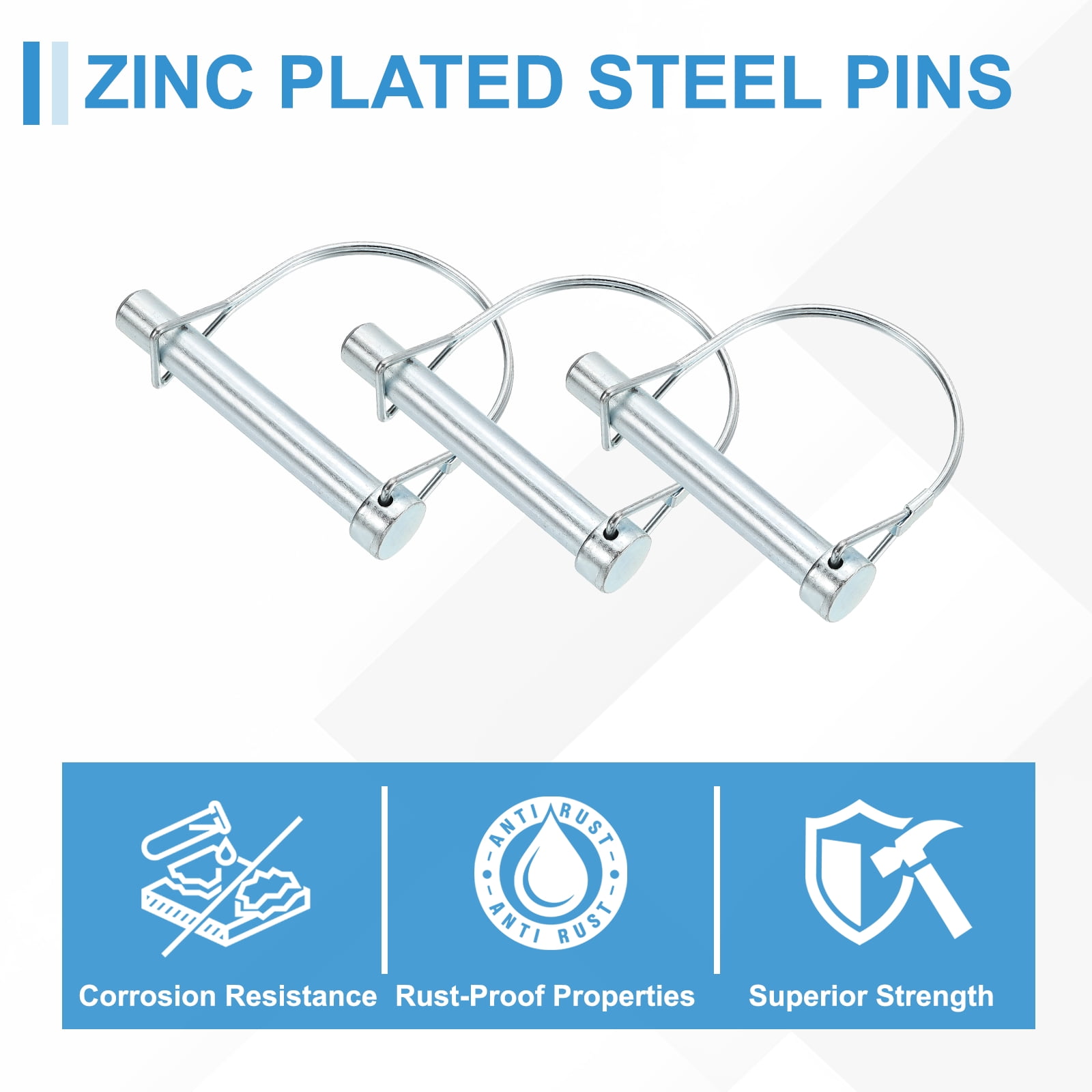 Uxcell 4 Pcs Trailer Coupler Pins, 1/2" x 3.2" Half Round Safety Wire Lock Hitch Pin