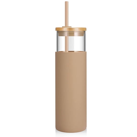 28oz Glass Tumbler Glass Water Bottle Straw Silicone Protective Sleeve Bamboo Lid - BPA Free