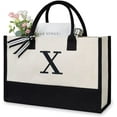 thumbnail image 1 of Personalized Initial Canvas Beach Bag, Monogrammed Gift Tote Bag for Women, 1 of 7