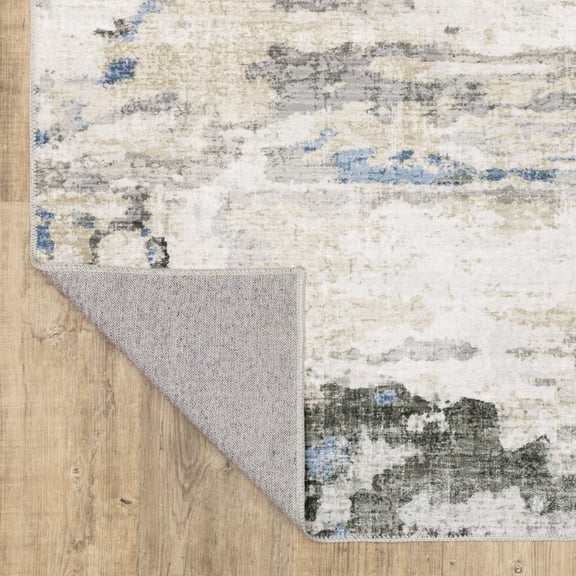 HomeRoots 510625 2 x 3 ft. Gray & Ivory Abstract Printed Stain Resistant Non Skid Rectangle Area Rug