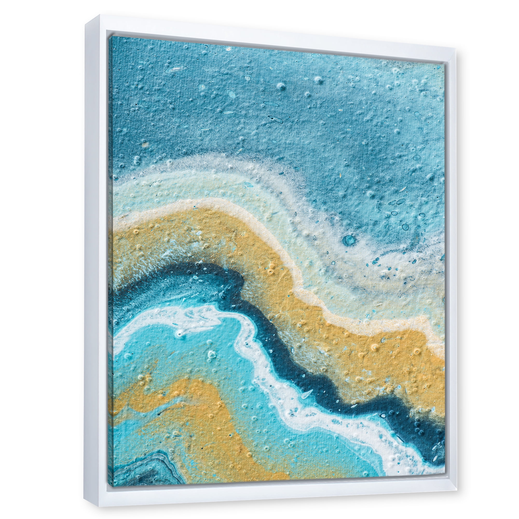 Designart 'Abstract Composition In Blue and Yellow VI' Modern Framed Canvas Wall Art Print