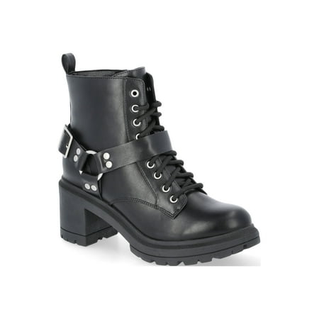 No Boundaries Women's Lace Up Ankle Moto Boots, Wide Width Available