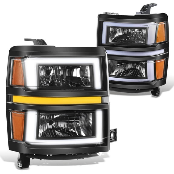 DNA Motoring 3D LED DRL Sequential Headlights for 14-15 Chevy Silverado 1500, Black/Amber