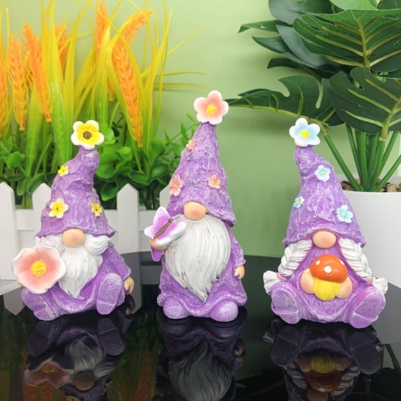 Christmas, Halloween, Autumn Purple Gnome Dwarf Garden Statues, Pottery Material, Outdoor Indoor Decor (3 Count)