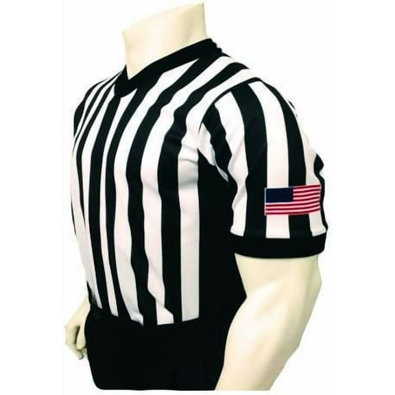 Smitty USA201 Men's Basketball Referee Shirt with Black Side Panel and USA Flag, Made in the USA, Large
