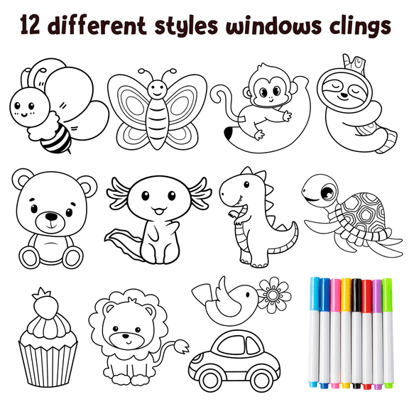 GROBRO7 20 Pack Static Cling Window Stickers Set Cartoon Animal Decals for Classroom Party Decoration