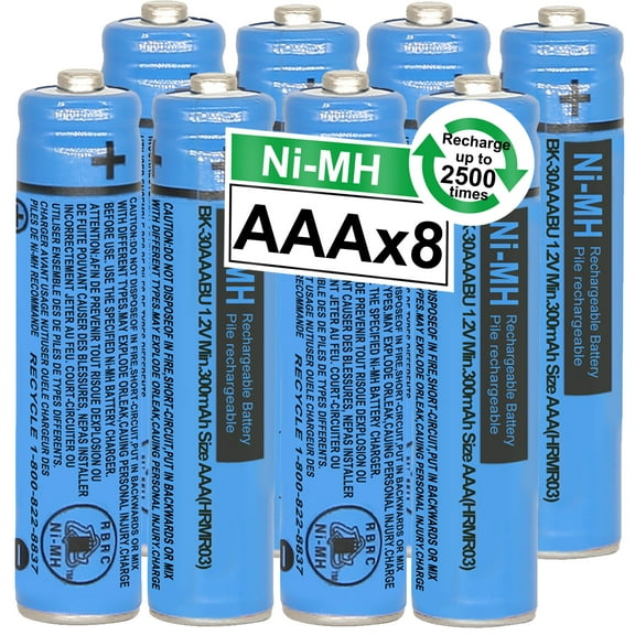8Pack BK-30AAABU AAA Rechargeable Battery 300mAh 1.2V for Panasonic Cordless Phone Ni-MH AAA Batteries for Remote Controls, Electronics