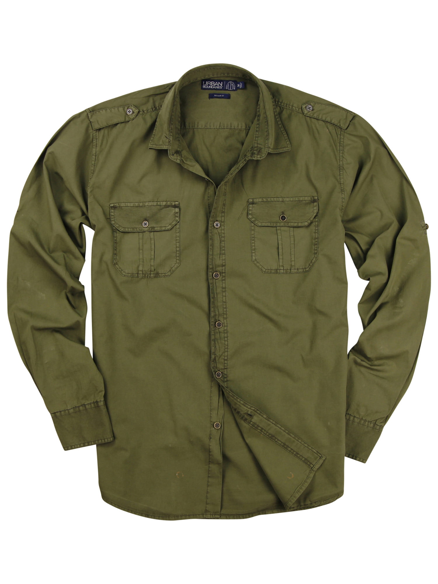 YYear Mens Pockets Button Up Basic Long Sleeve Military Shirts 