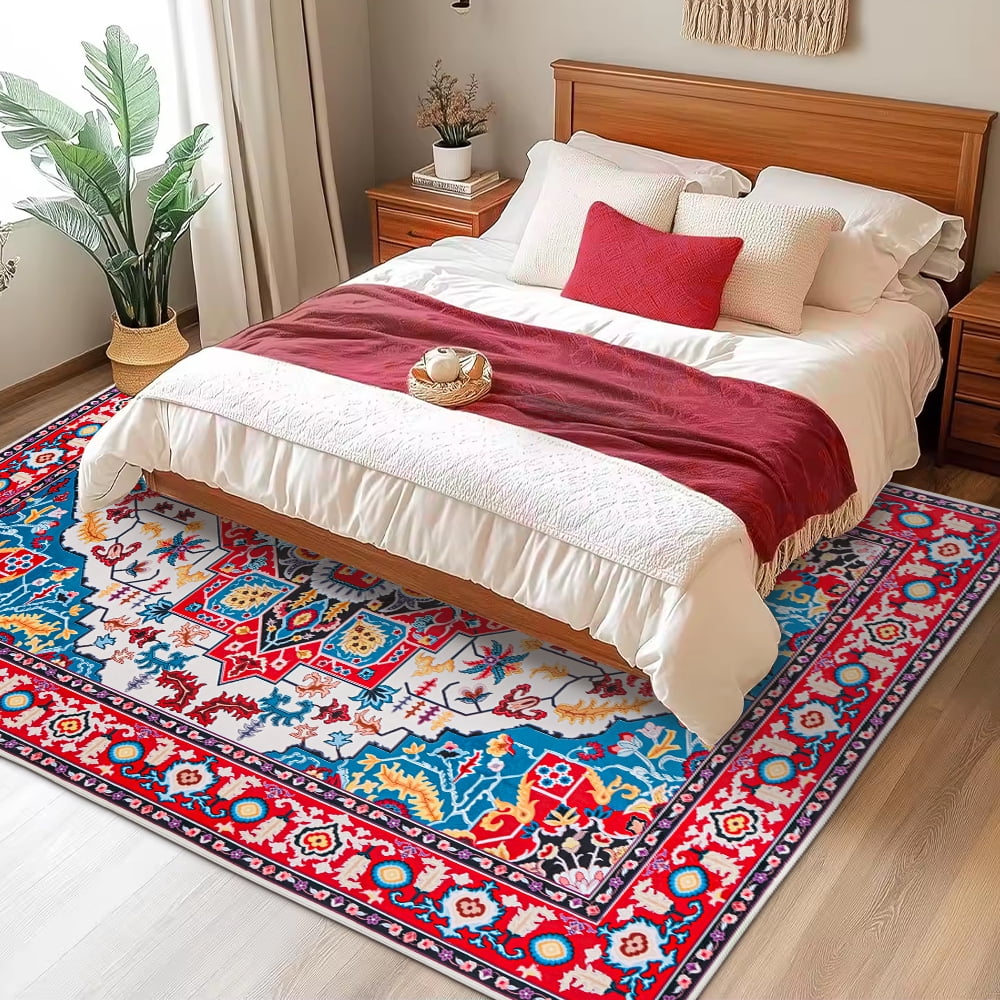 Wondiair 5x7 Non-Slip Washable Area Rug, Low Pile Persian Style Carpet, Bold Tribal Design for Living Room, Dorm and Holiday Decor