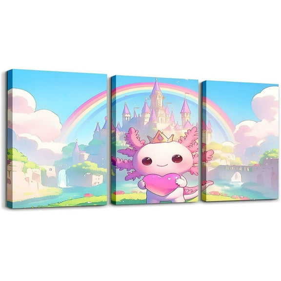 Hieng Kids Cute Axolotl Wall Painting Posters and Prints Ocean Sealife Picture Wall Decor Kawaii Animal Canvas Wall Art for Living Room Bedroom Girls Princess Beach Bathroom Wall Art Unframed