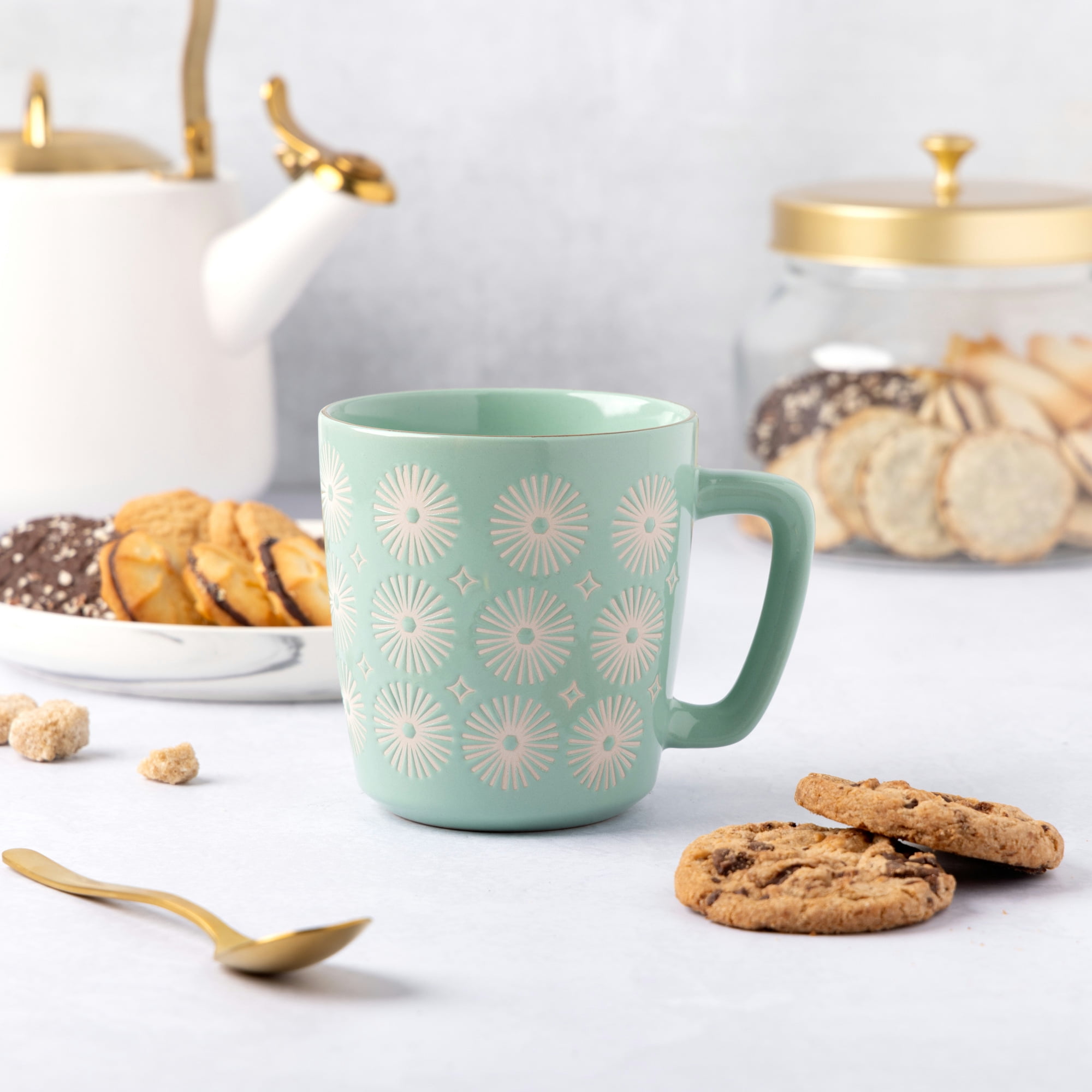 Thyme & Table Green SunBurts Mug with Gold Rim 19.9 fl oz, Stoneware