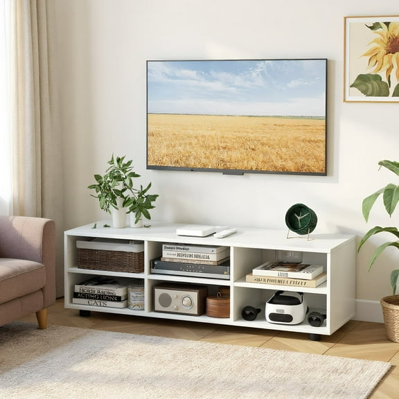 Resenkos Entertainment TV Stand,Entertainment CenterModern Entertainment Center TV Stand for TVs up to 50 Inch-White