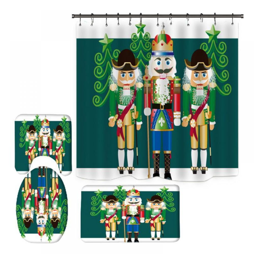4PCS Christmas Nutcracker Shower Curtain Set for Bathroom, Christmas