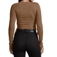 thumbnail image 3 of Gbsyewxs Shirts For Women Long Sleeve Crew Neck Solid Color Slim Summer Womens T Shirt Brown, 3 of 8