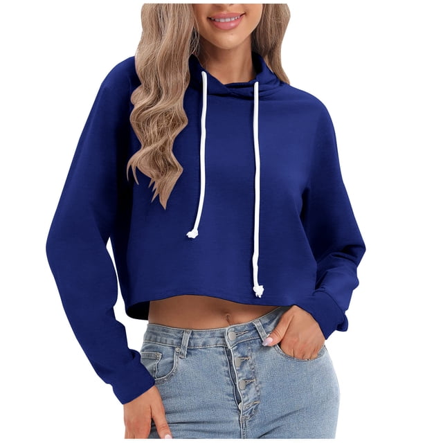 Timegard Chandails à Capuche pour Femmes Manches Longues Court Couleur Unie Chandail en Molleton Automne Décontracté Ample Confortable chandail