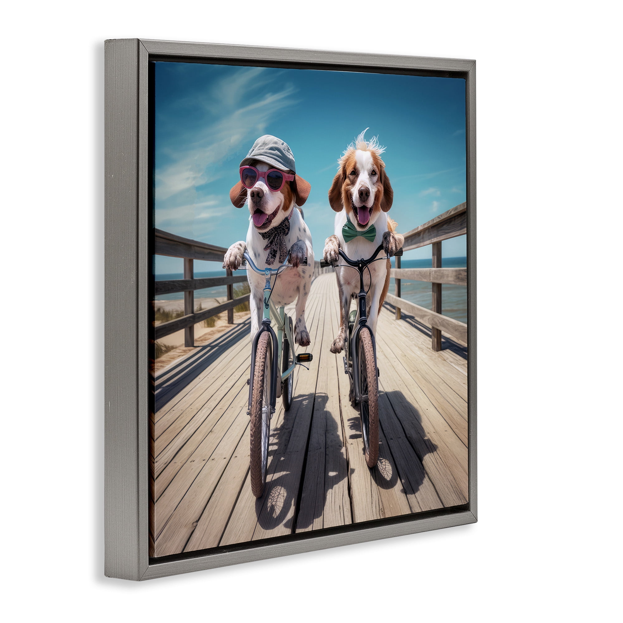 Stupell Industries Coastal Bicycle Dogs Animals & Insects Painting Gray Floater Framed Canvas Art Print Wall Art, 25 x 25