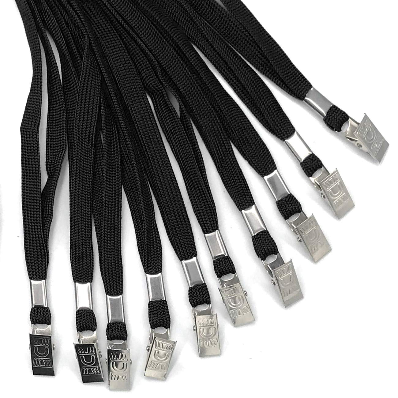 Lanyard 100 Pack Black Badge Lanyards Flat Round 32" With Clip