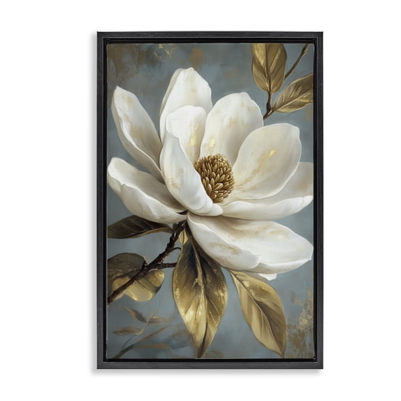 Stupell Industries Victorian Bloomed White Magnolia Floral Black Floating Frame Canvas Art, 17 x 25, by Petals Prints Design
